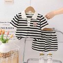 女の子 ベビー 夏 半袖トップス ショート丈パンツ セットアップ かわいい ストライプ柄 カジュアル 普段使い コットン ツーピース ルームウェア