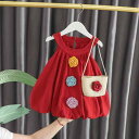 キッズ プリンセスドレス セットアップ 女の子 ベビー 子供 半袖 赤 レッド 無地 コットン 韓国 かわいい おしゃれ 春秋 普段使い カジュアル お出かけ