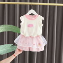 ワンピース 女の子 子供 ベビー 幼児 夏 半袖 韓国 プリンセス 2点セット かわいい おしゃれ 綿 リボン チュール ピンク