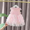 ワンピース ベビー 女の子 スウィート プリンセスドレス ピンク 夏 コットン 綿 韓国 かわいい お出かけ着 フォーマル Aライン フレア スパンコール フェ...