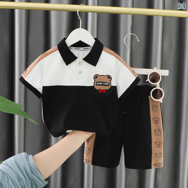 ベビー服 男の子 夏 半袖 ショートパンツ セットアップ カジュアル 綿 コットン 襟...