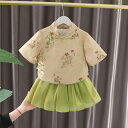 ベビー服 女の子 夏物 半袖 ショートパンツ セットアップ 綿 蓮柄 チャイナ風 ツーピース 子供服 かわいい おしゃれ 普段使い カジュアル