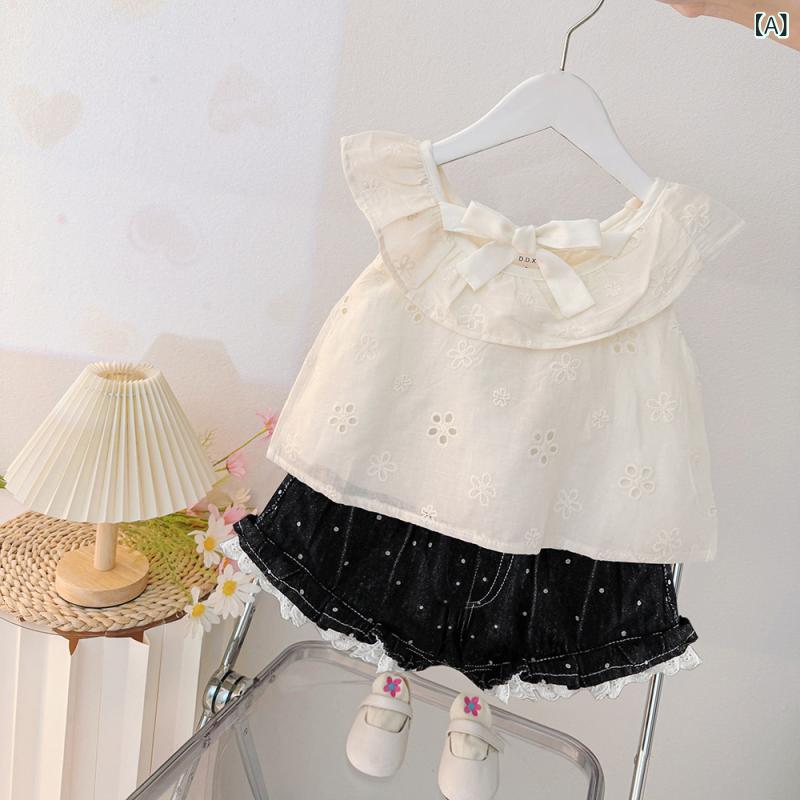 キッズ セットアップ 女の子 おしゃれ 韓国 プリンセス かわいい デニム ショートパンツ 半袖 コットン 春夏 普段着 カジュアル 2