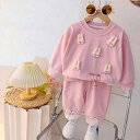 ベビー 女の子 かわいい うさぎ柄 スウェット パーカー セットアップ パンツ フード付き 長袖 厚手 コットン 紫 春秋 韓国