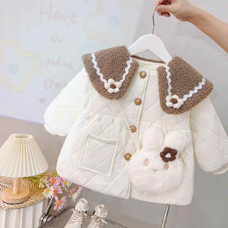 中綿コート ベビー 女の子 冬 裏ボア 厚手 フード付き 防寒 あったか かわいい ウサギ柄 コットン 韓国 カジュアル アウター