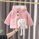 コート 女の子 ベビー 冬用 防寒 あったかい 裏ボア 厚手 中綿 ふんわり フード付き うさぎ耳 かわいい コットン アウター ジャケット ピンク ホワイト