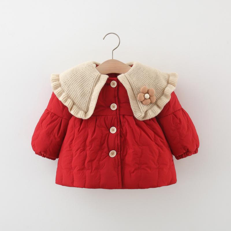 キッズ 女の子 ベビー 中綿ジャケット アウター コート 秋冬 防寒 厚手 暖かい コットン 綿素材 フードなし 丸首 クルーネック 前ボタン シングルボタン ...
