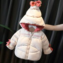 コート キッズ 女の子 ベビー 秋冬 防寒 裏起毛 厚手 中綿入り コットン フード付き ジップアップ かわいい キャラクター柄 刺繍 ダウン風ジャケット