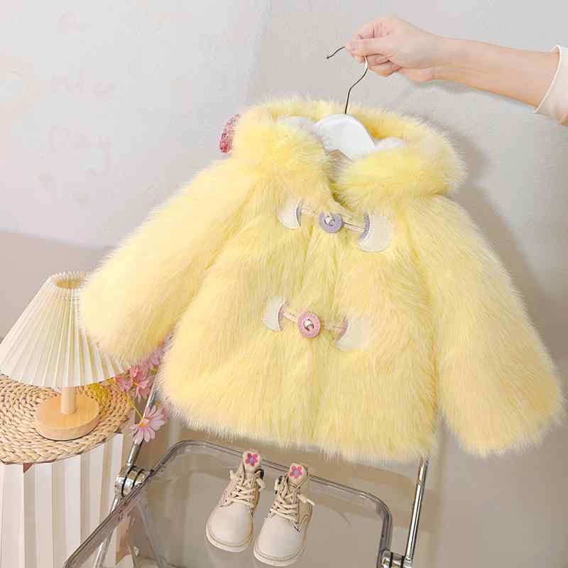 キッズコート 女の子 ベビー 幼児 冬物 中綿ジャケット フード付き 裏ボア あったか 厚手 うさ耳 コットン 綿 かわいい おしゃれ イエロー 黄