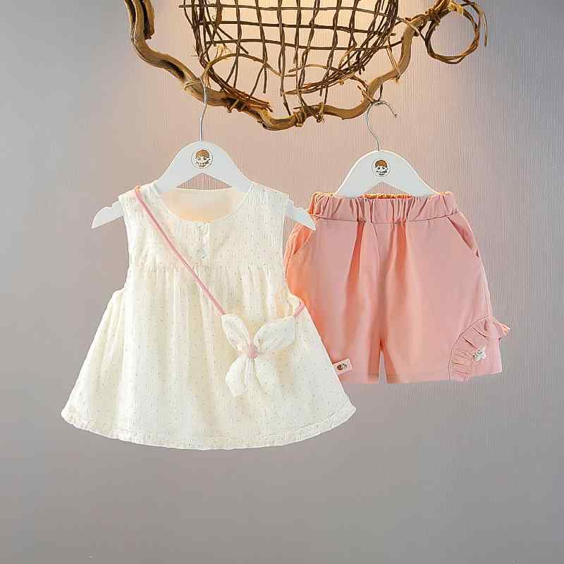 ベビー 女の子 ノースリーブ キャミワンピース ジャンパースカート ショートパンツ 2点セット 夏 無地 カジュアル 薄手 綿 ピンク チョコレートカラー 普段使い お出かけ