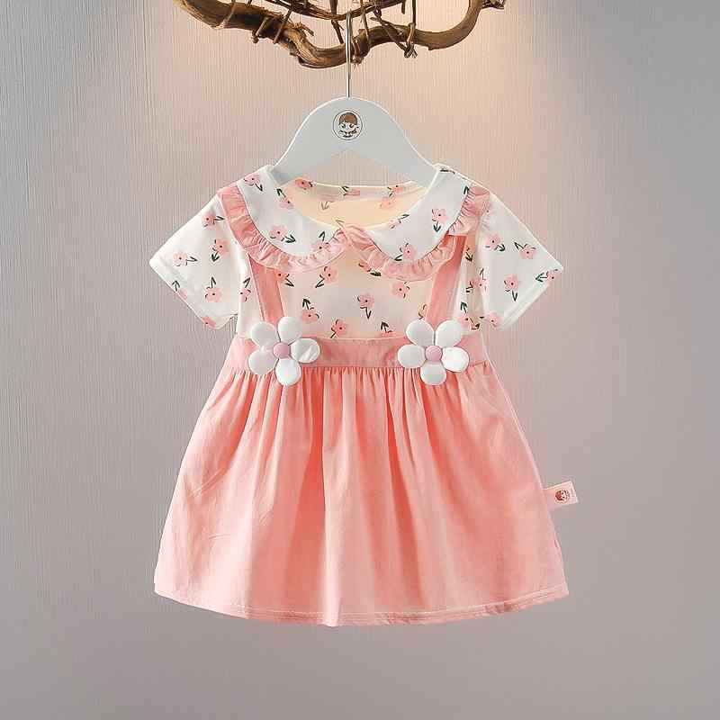 ワンピース ベビー 女の子 半袖 フェイクサロペット風 プリンセスドレス 綿混 薄手 軽量 Aライン 春夏 おしゃれ お出かけ 普段使い