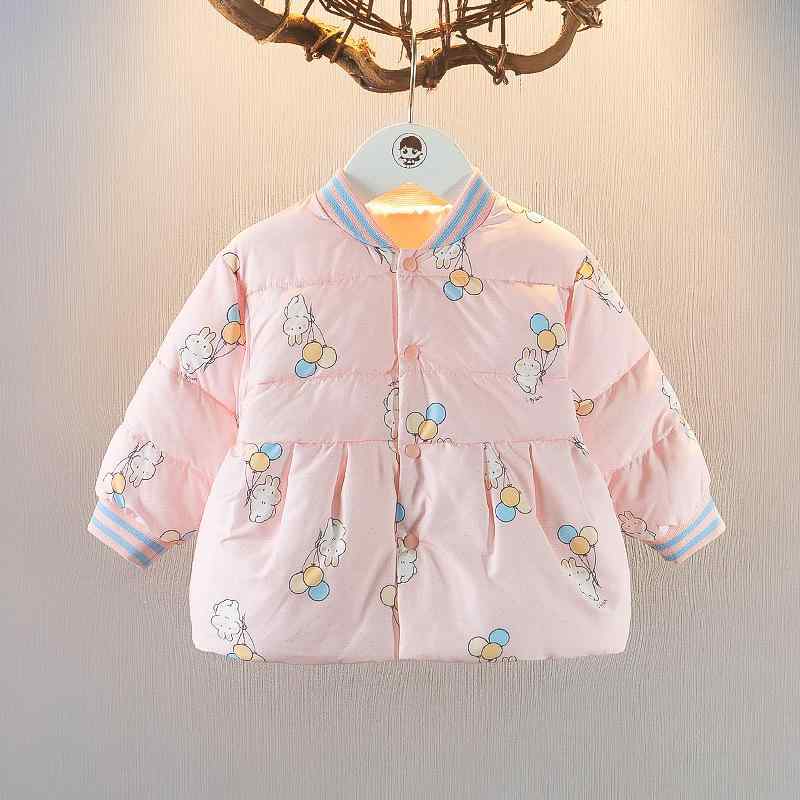 中綿ジャケット ベビー 女の子 女児 キャラクター柄 冬物 厚手 防寒 アウター コート 1歳 2歳 3歳 幼児服 ポリエステル 丸首 前開き