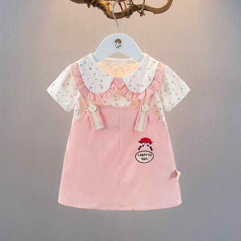 ワンピース キッズ 女の子 ベビー 半袖 コットン 春夏 韓国 小花柄 フェイクサスペンダー プリンセスラ..