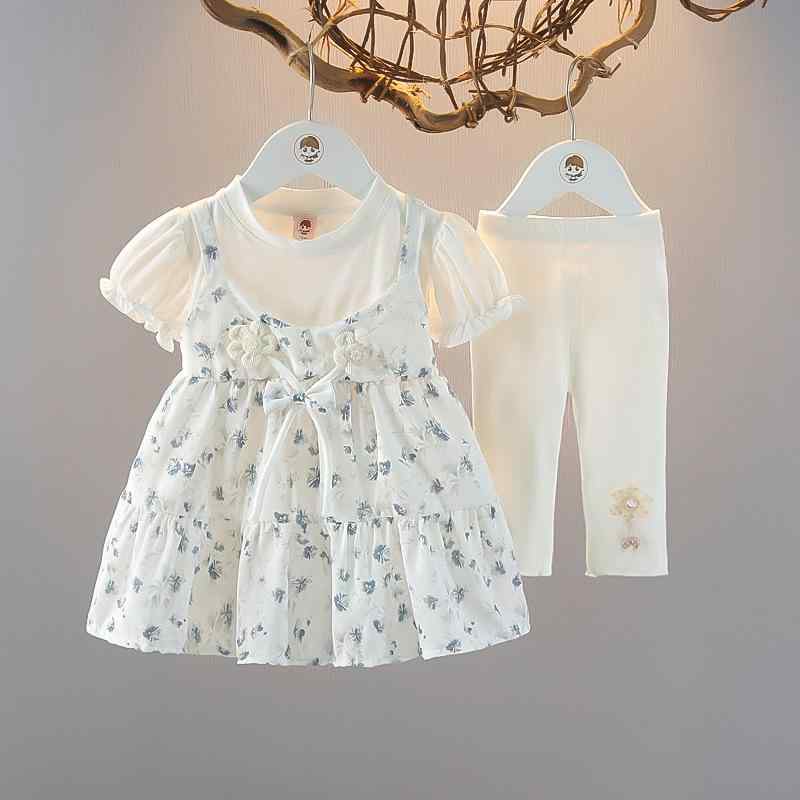 ワンピース 女の子 ベビー 子供 半袖 小花柄 薄手 コットン 韓国ファッション 夏服 ツーピース セットアップ ドレス ピンク ブルー