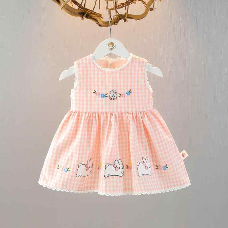 ワンピース ベビー 女の子 ノースリーブ チェック柄 薄手 コットン Aライン プリンセス風 夏物 ピンク ..