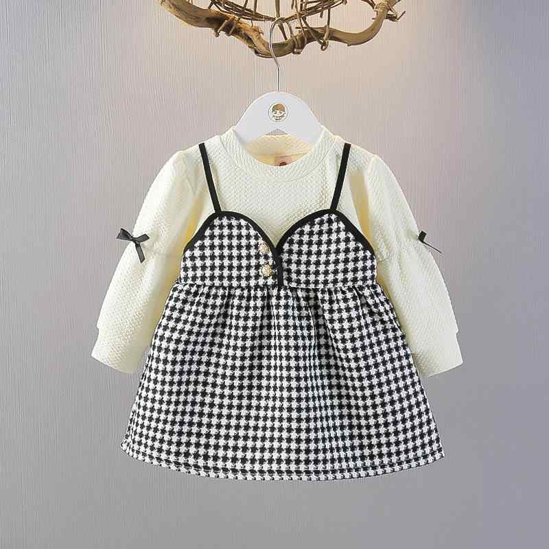 ワンピース 女の子 ベビー キッズ チェック柄 プリンセスドレス コットン Aライン フレアシルエット 上品 かわいい おしゃれ 普段使い お出かけ 秋冬 ブラック チョコレート 1歳 2歳 3歳 幼児