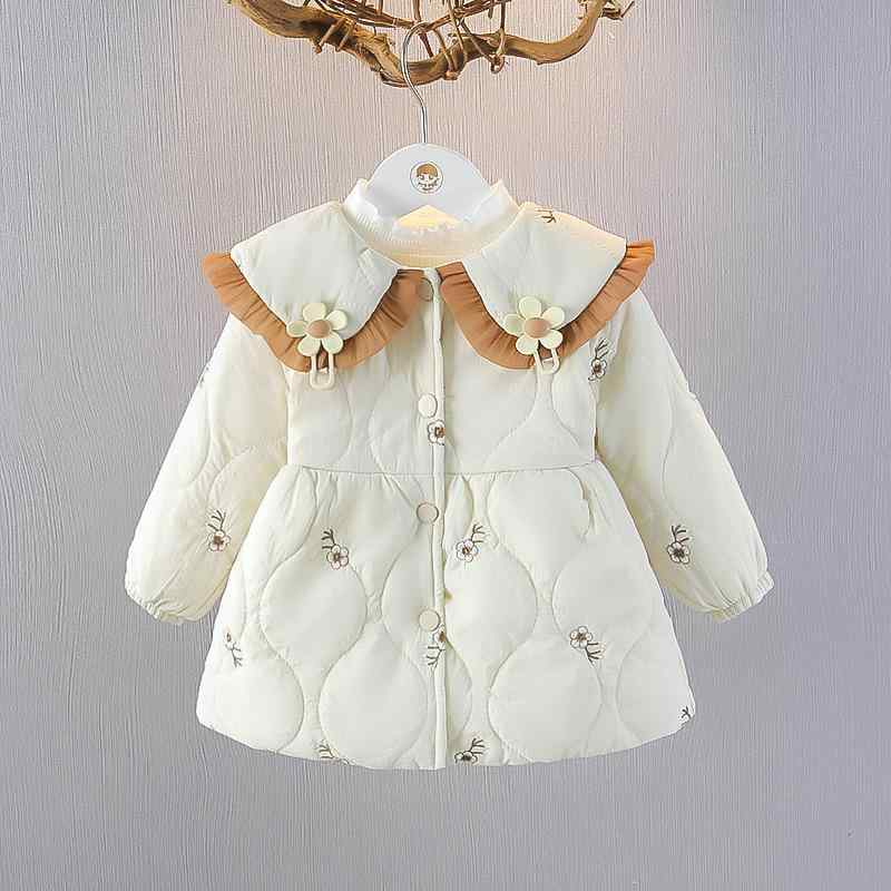コート キッズ ベビー 女の子 秋冬 裏ボア 中綿アウター 暖かい 防寒 丸襟 ノーカラー ポリエステル 無地 プリンセススタイル かわいい お出かけ着 カーキ...