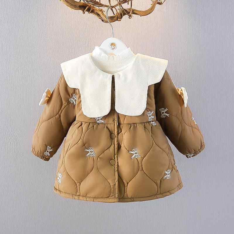 キッズ 女の子 ベビー 中綿ジャケット 秋冬 暖かい 裏ボア 防寒 プリンセススタイル 丸首 前開き ボタン留め かわいい ポリエステル チョコレート ライトイエロー ふんわり アウター