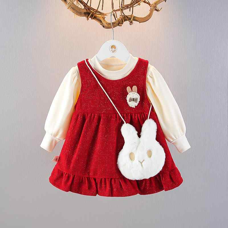 ワンピース キッズ 女の子 裏起毛 セットアップ 長袖 綿 コットン プリンセスデザイン 秋冬 ベビー服 幼児服 暖かい 厚手 カジュアル かわいい レッド