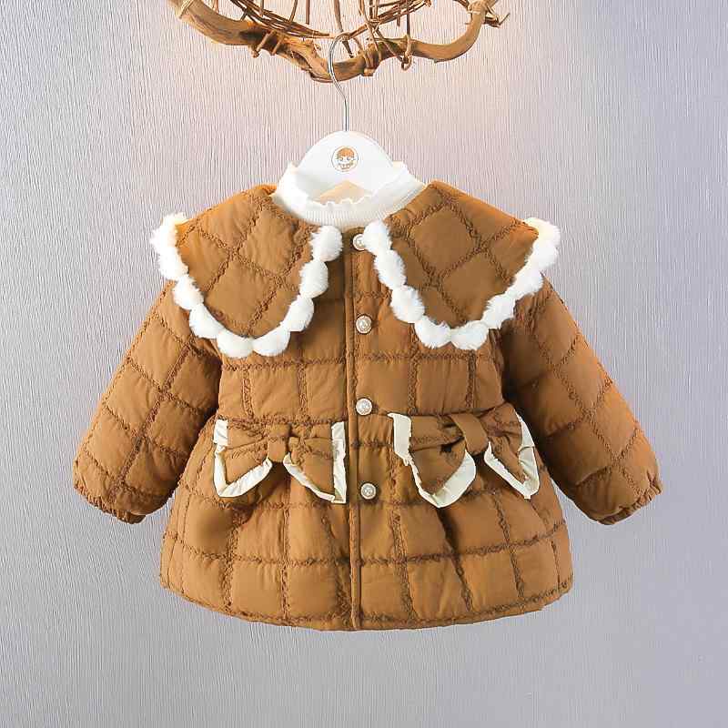 中綿コート 女の子 ベビー キッズ 幼児 1-3歳 秋冬 裏起毛 暖かい 防寒 おしゃれ カジュアル お出かけ ショート丈 アウター 前ボタン 丸首 ポリエステル 無地 チョコレート ライトイエロー