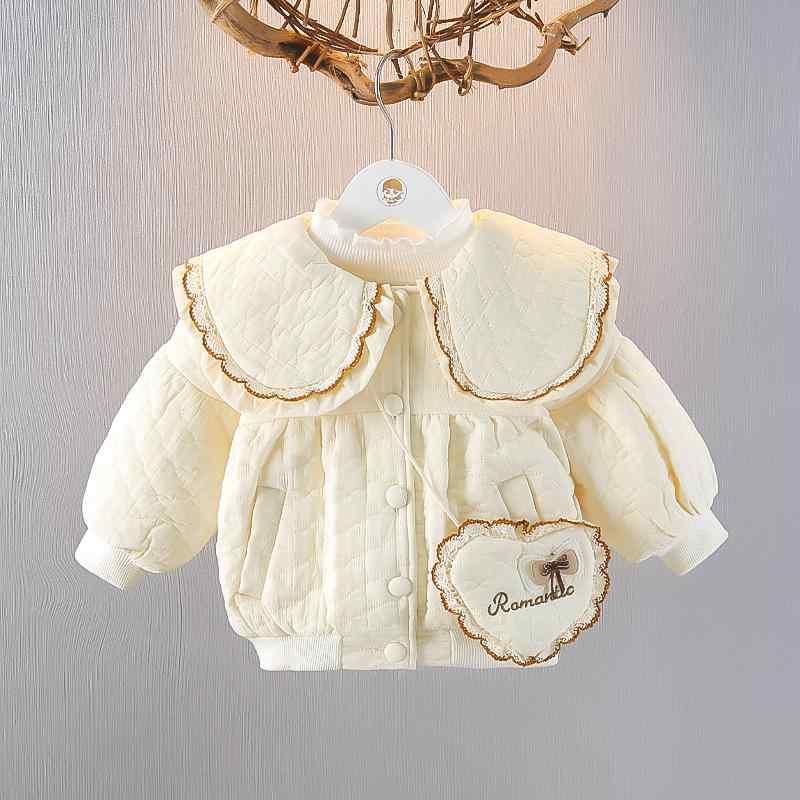 アウター 女児 ベビー 女の子 裏起毛 中綿コート ジャケット 冬 秋冬 保温 防寒着 長袖 ラウンドネック フードなし おしゃれ カジュアル 普段使い