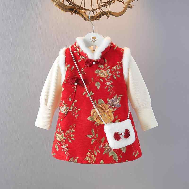 チャイナドレス 女の子 ベビー キッズ 裏起毛 中綿コート ジャケット 2点セット セットアップ フォーマルドレス ワンピース 誕生日 発表会 セレモニー 花柄...