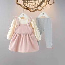 キッズ セットアップ 女の子 ベビー 長袖 ジャンパースカート 1歳 2歳 3歳 スリーピース プリンセス風 フリル 綿 コットン ピンク 秋物 かわいい おしゃれ 普段着 お出かけ