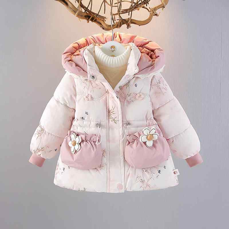 中綿ジャケット 女の子 ベビー キッズ 冬用 裏起毛 厚手 保温 防寒 フード付き コート アウター 普段使い カジュアル お出かけ 子供服 あったか 女児用 ...