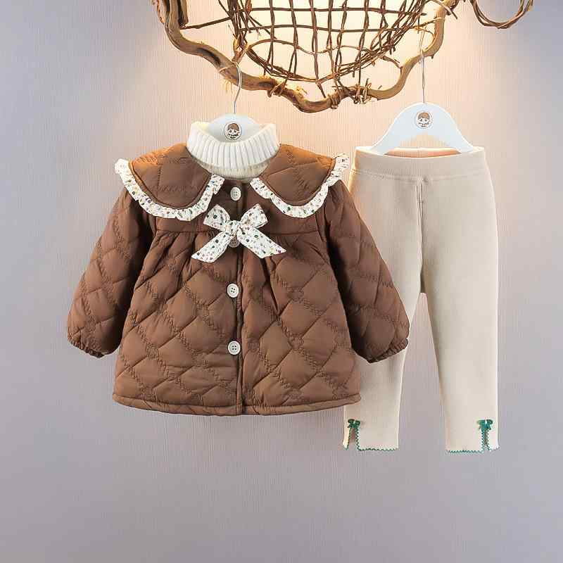 セットアップ 女の子 ベビー 冬物 中綿入り 裏起毛 フリース ポリエステル 2点セット 上下セット イエロー チョコブラウン カジュアル 外出着 防寒着
