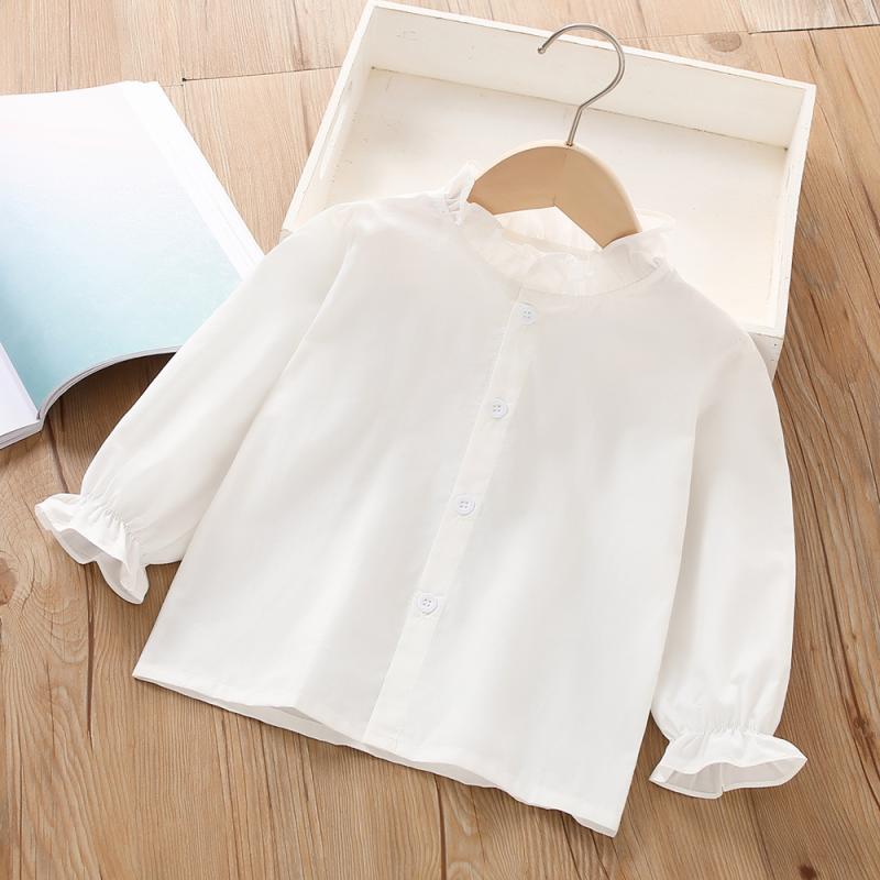 シャツ 女の子 白 無地 綿素材 立ち襟 長袖 春秋 韓国 おしゃれ シンプル かわいい 子供服 ガールズ ジ..