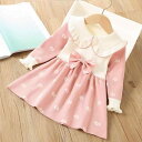 ワンピース キッズ 女の子 子供服 幼児 秋冬 かわいい おしゃれ 花柄 フラワー ニット リボン 長袖 丸襟 アクリル素材 フレアスカート プリンセス風 ドレ...