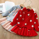 キッズ 女の子 ニット素材 セーター スカート セットアップ 2点セット 花柄 民族風 チャイナ風 かわいい おしゃれ 長袖 アクリル 秋冬 赤 レッド 普段使...