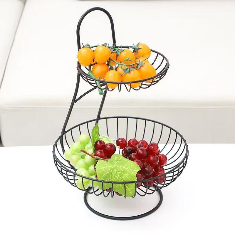 フルーツバスケット ステンレス製 北欧風 高級感 多段 収納 スタンド リビングダイニング 食卓 お菓子 デザート 小物入れ ブラック ゴールド