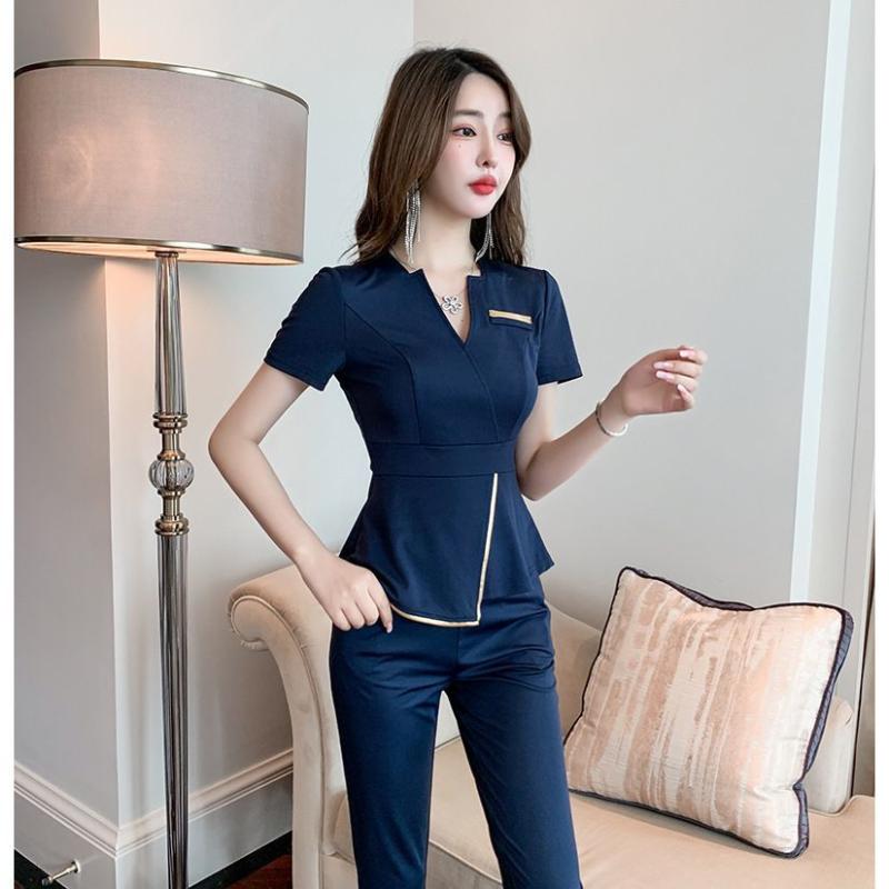ユニフォーム レディース 春夏 ホテル サロン エステ 足つぼ 施術 従業員 ワーキングウェア 制服 セットアップ ウエストシェイプ 体型カバー 吸湿速乾