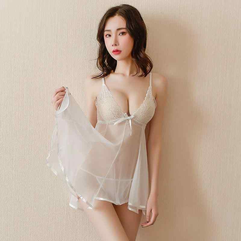 ランジェリー レディース セクシー シースルー メッシュ レース スリップ キャミソール ワンピース ナイトウェア ルームウェア セット かわいい バックレス ホワイト ブラック ベージュ