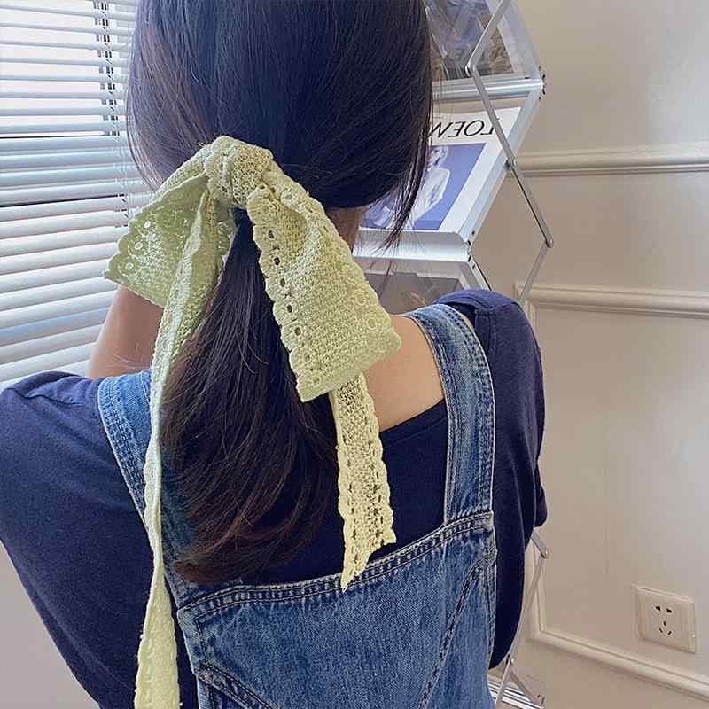 ヘアバンド 春夏 レース ロングリボン スカーフ ミニスカーフ おしゃれ ファッション バッグチャーム ..