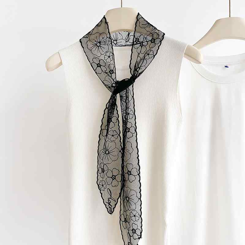 細長スカーフ レディース レトロ レース 高級感 カメリア 刺繍 ベルト ヘアバンド ネックレス ヘアアレ..