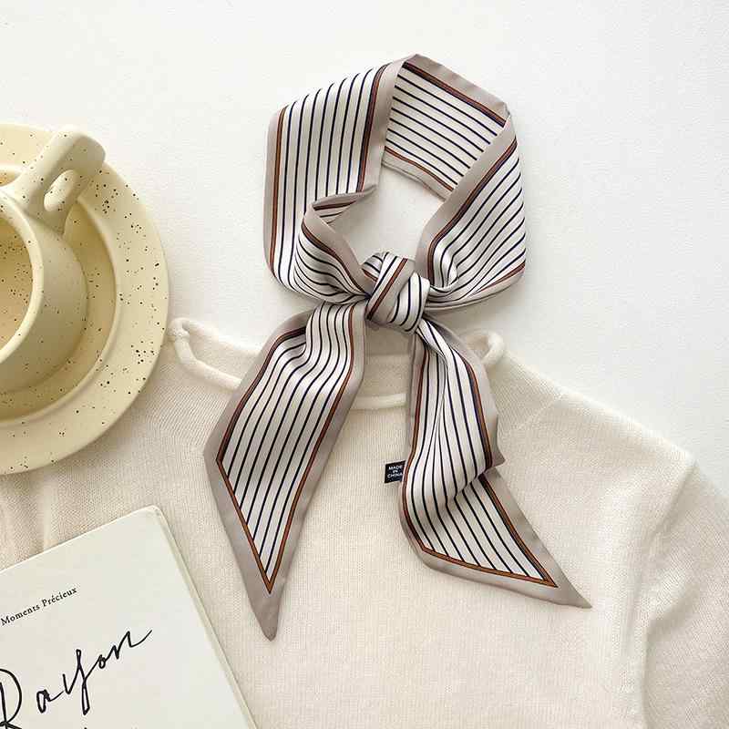 スカーフ レディース 細め ナロー ロング ストライプ柄 二重仕立て 春夏秋 韓国ファッション リボンタ..