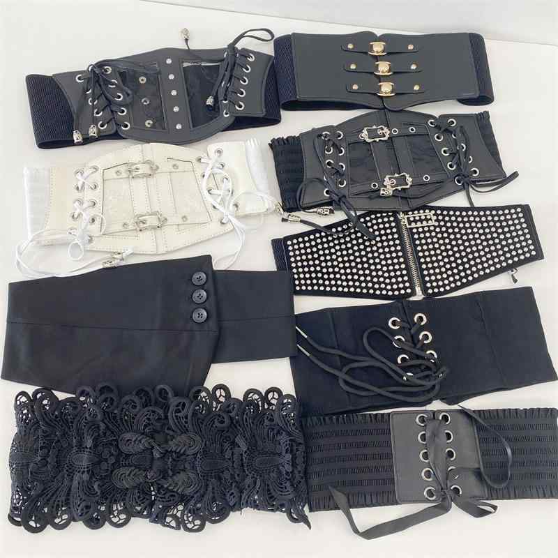 コルセットベルト レディース おしゃれ フェイクレザー ワイド ウエストマーク レースアップ スタイル..