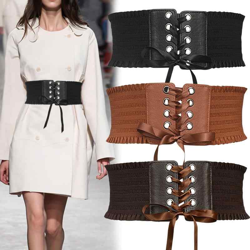 ベルト レディース 幅広 コルセットベルト ウエストマーク リボン 結び紐 フリンジ フェイクレザー 合..