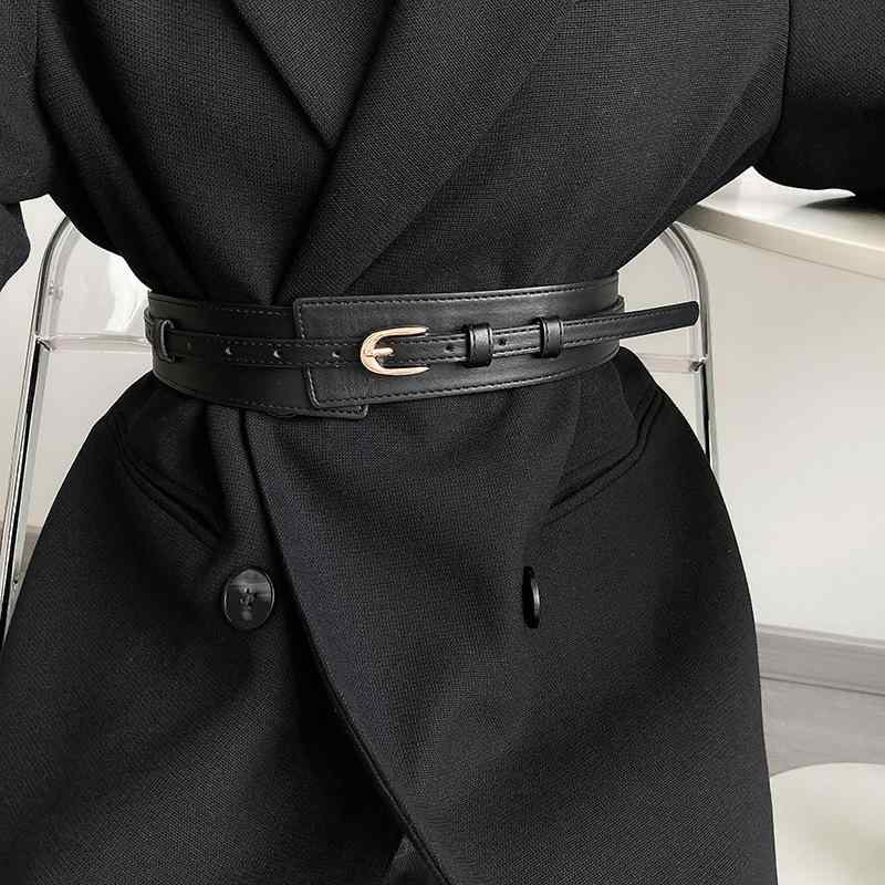 ベルト レディース レトロ カジュアル 韓国 PUレザー 幅広 ウエストマーク ジャケット 細見え 体型カバー D型バックル 個性的 万能 ブラック ブラウン