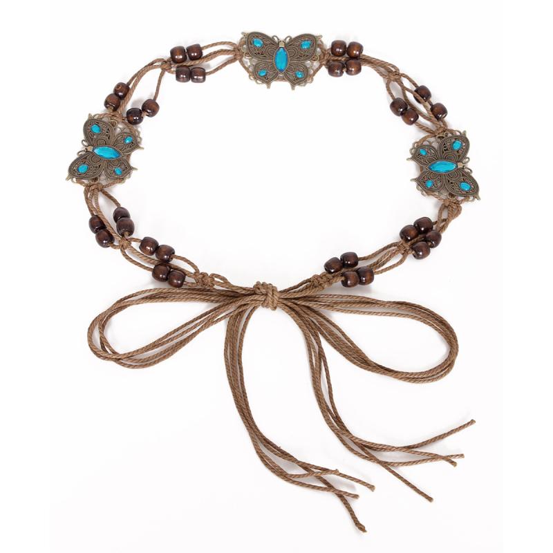 ベルト レディース 蝶 バタフライ 編み込み ボヘミアン エスニック ウエストベルト コットンリネン 手..