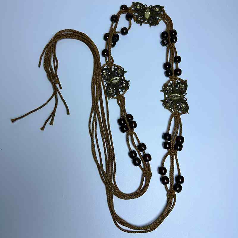 ベルト レディース 編み込み ボヘミアン エスニック 民族風 蝶々 ビーズ ウエストチェーン 高級感 オー..