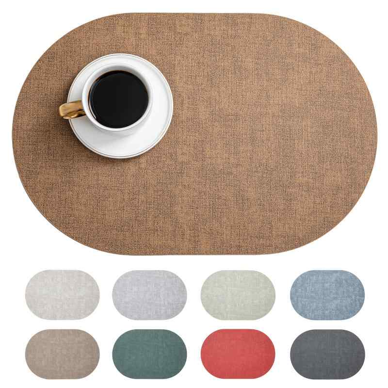 ランチョンマット 楕円形 レザー フェイクレザー 布地柄 防水 防汚 撥水 耐熱 断熱 ホテル レストラン 食卓 家庭用 業務用 ダイニング お手入れ簡単 ブラウン グレー ブラック