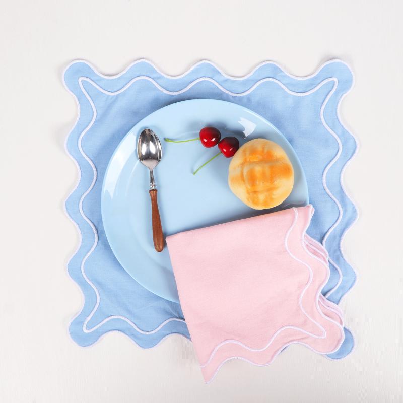 マット インスタ風 キャンディカラー シンプル 韓国 刺繍 綿 スクエア 断熱 テーブルマット ランチョンマット コースター 鍋敷き 家庭用 ピンク スカイブルー ライトグリーン