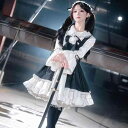 メイド服 レディース コスプレ衣装 猫耳デザイン 長袖 ロリータ風 ワンピース ハロウィン イベント パーティー 学園祭 撮影会 かわいい キュート モノクロ ...