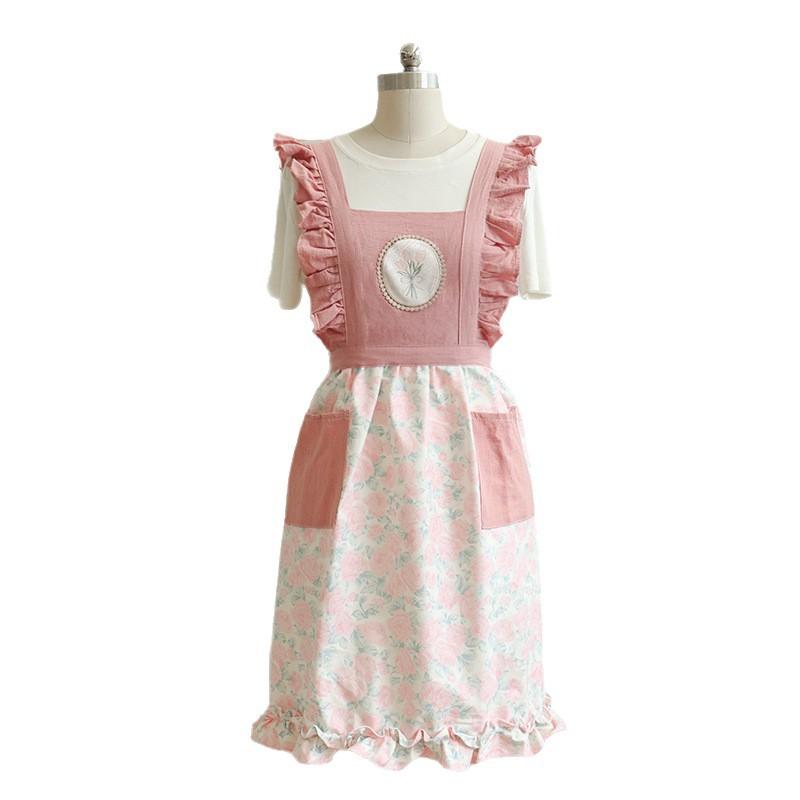 エプロン レディース 女性用 かわいい 小花柄 花柄 フリル 韓国 春夏 キッチン 普段使い 部屋着 撥水 ..