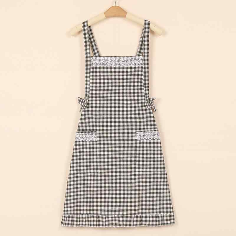 エプロン レディース 女性用 大人用 綿 コットン ノースリーブ プリンセスライン フレアスカート キッチン 料理 家事 防汚 撥水 割烹着 スモック 作業用 黒 ブラック チェック柄 韓国