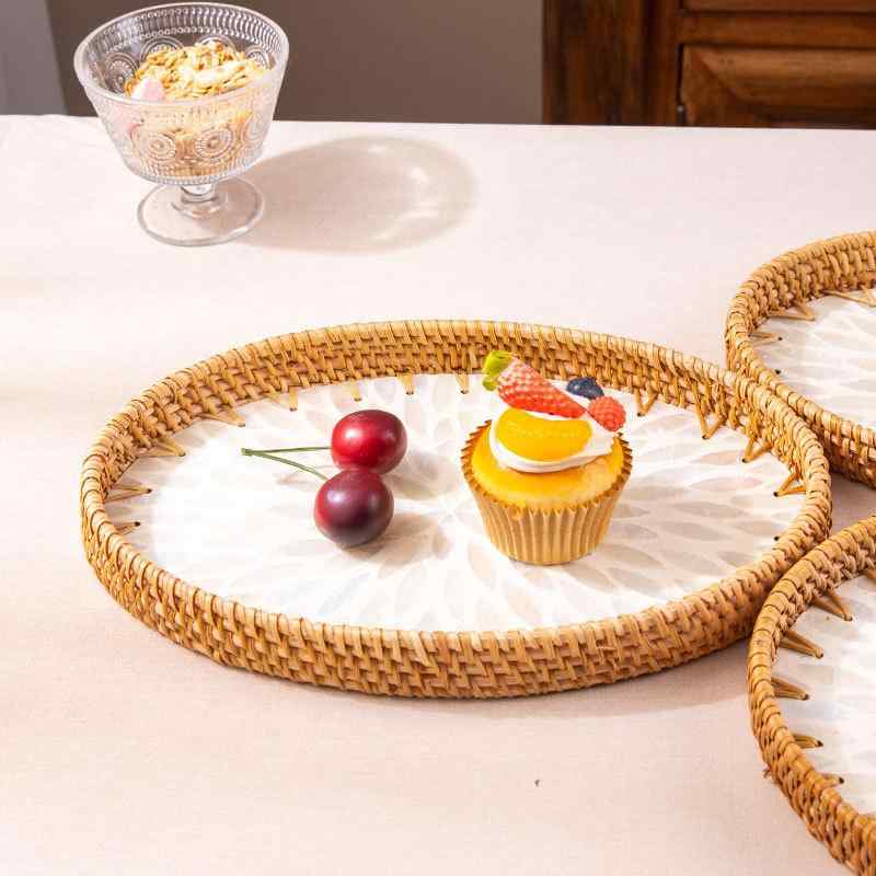 フルーツバスケット 籐編み 貝殻 楕円形 パン スイーツ お菓子 収納かご ディスプレイ 深海 カラフル シェル トレー おしゃれ ナチュラル アジアン雑貨