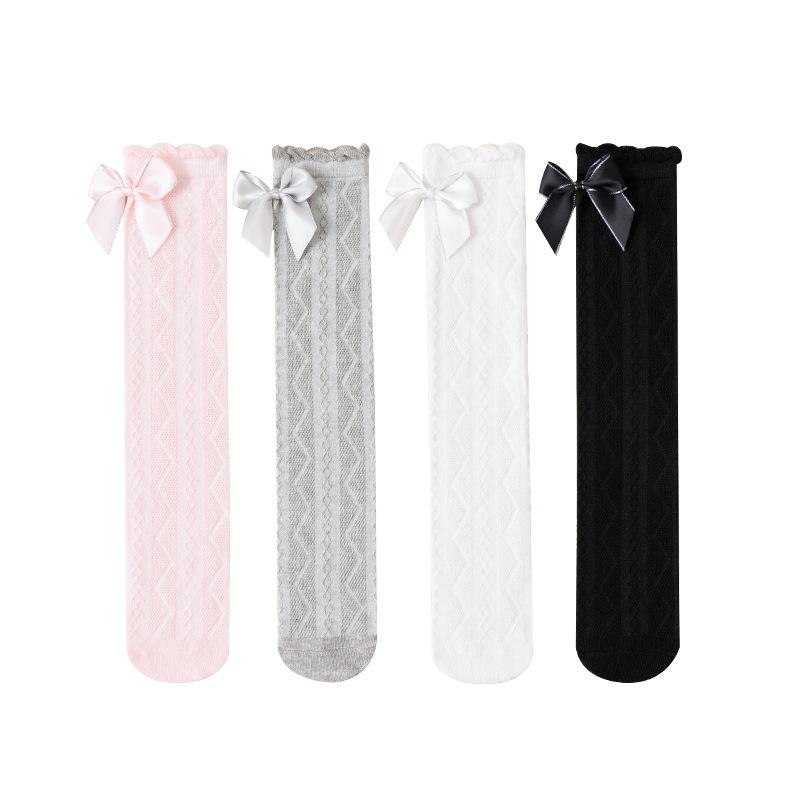 靴下 女の子 子供 ベビー ロリータ風 プリンセスソックス 花柄 レース リボン 小菱形 メッシュ 薄手 ハ..